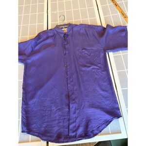 Vintage 80's Protest Men Deep Purple 100% Silk Short Sleeve Button Up Shirt Sz S